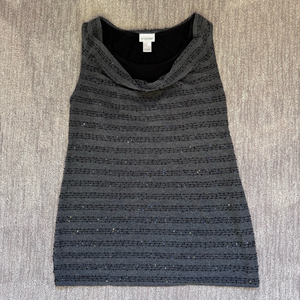 Motherhood Maternity Sequin Striped Cowl Neck Blouse Women's Size Medium‎ Gray